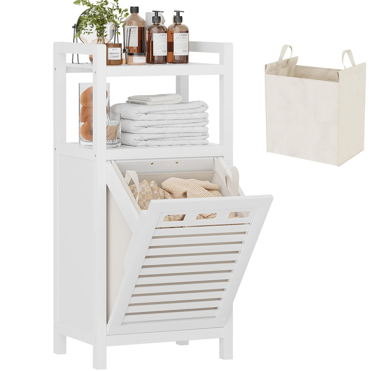 Homykic Bamboo Tilt Out Laundry Hamper Cabinet - Image 1