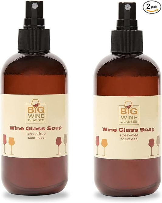 Wine Glass Cleaner Spray | Organic Cleaning & Polishing Liquid Soap | Streak Free and Spot Free Shine | Natural Formula (8 oz, Pack of 2)