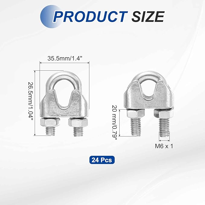 MECCANIXITY 24Pcs Wire Rope Cable Clip Clamps 5/16 Inch M8 Small 304 Stainless Steel U Bolt Saddle Fasteners Hardware for Secure Rigging Marine Guy Line Fence Clothesline, Silver