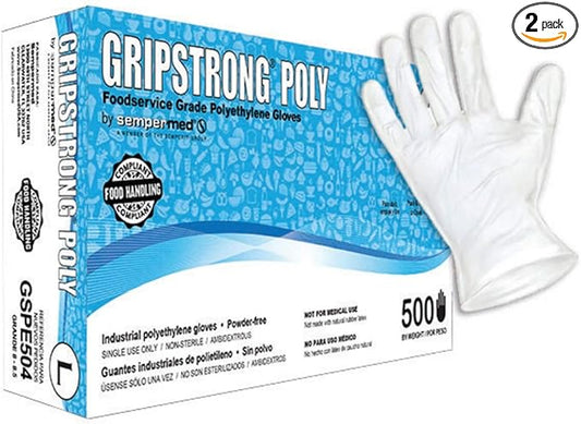 Sempermed GripStrong Poly Foodservice Grade Polyethylene Gloves, Large (500/Box)