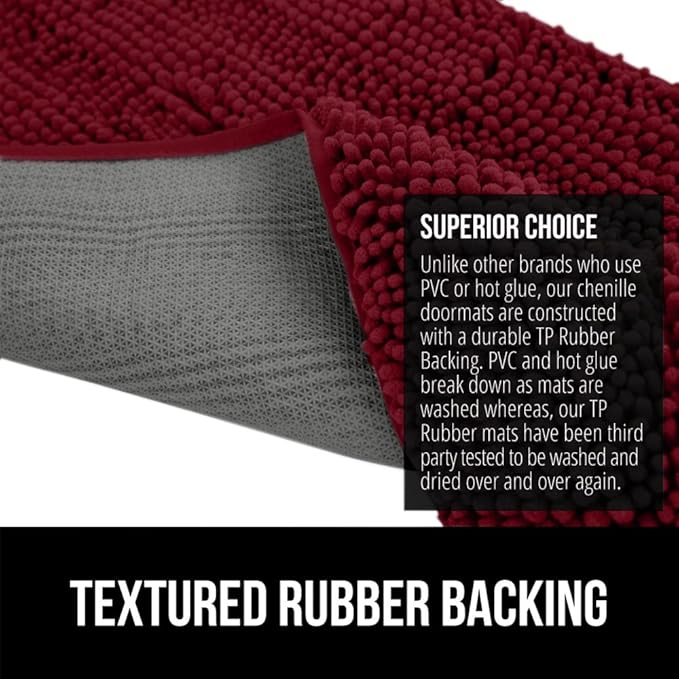 GORILLA GRIP SoakSTOPPER Dog Door Mat, 60x36 Machine Washable Rug Absorbent Doormat Captures Moisture Mud Dirt, Quick Dry Soft Chenille Entryway Rugs Indoor Entrance Mats for Dog Paws, Burgundy