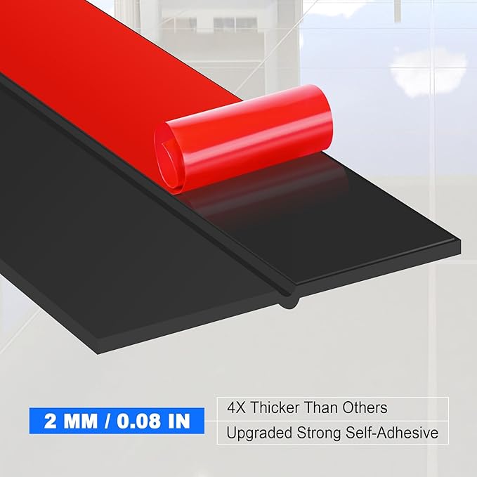 ToLanbbt Weather Stripping Silicone Door Seal Strip 2 in x 40 ft Door Draft Stopper Self Adhesive Door Draft Tape, Side & Bottom Gaps Insulation Strip for Glass Shower Door Sliding Door Window, Black