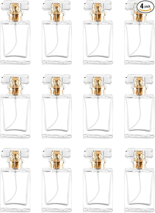Empty Perfume Bottle Refillable 12PCS 30ml Glass Clear Travel Spray Atomizer Bottle Container Perfume Fine Mist Spray Pump Bottle Dispenser for Essential Oil Liquid (Square 30ml-12PCS)