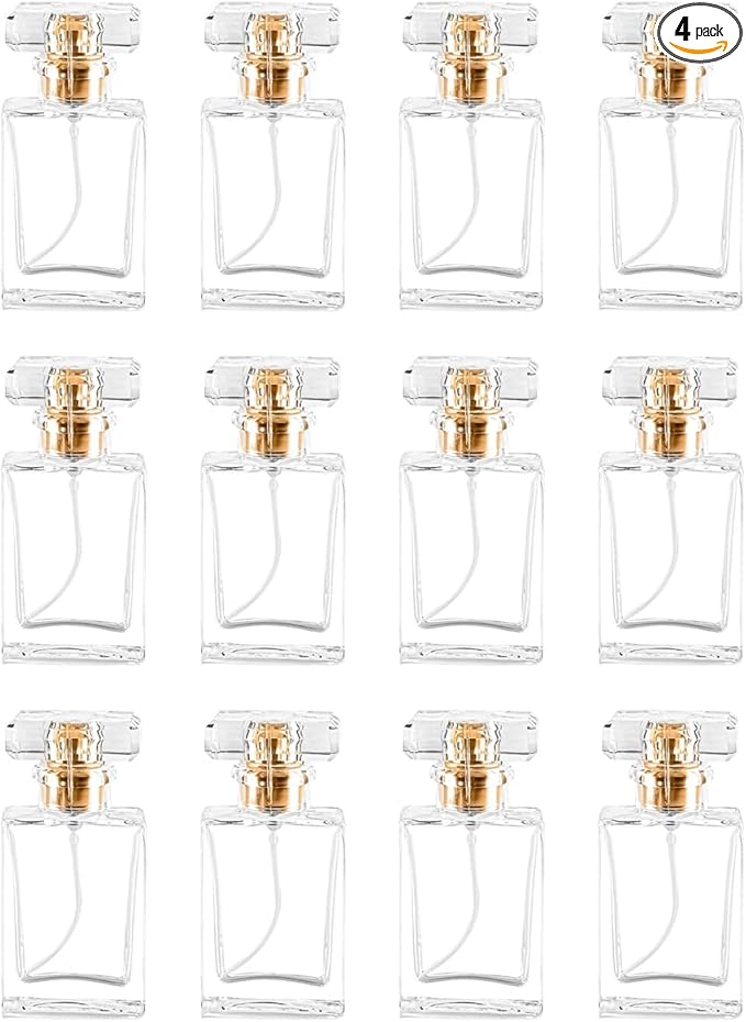 Empty Refillable 16PCS 30ml Glass Clear Travel Perfume Spray Atomizer Container With Fine Mist Pump Dispenser (Square)