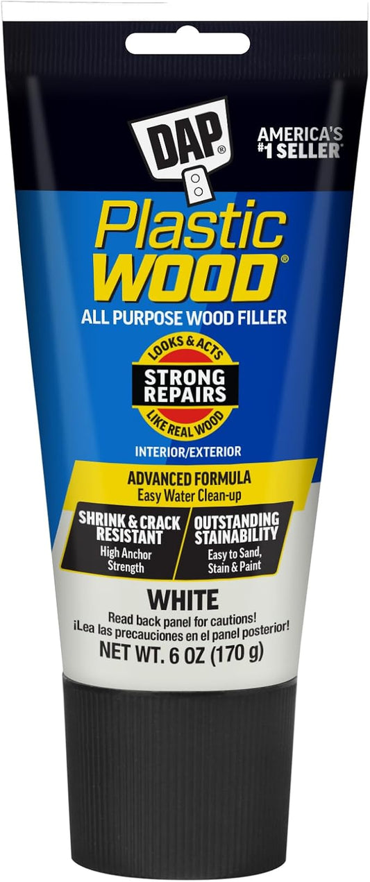 DAP Plastic Wood All Purpose Latex Wood Filler, White, 6 Oz - Packaging may vary