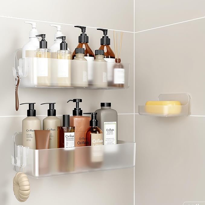Orimade Shower Caddy 3-Pack – No-Drill Adhesive Bathroom Shelves, Rustproof ABS, Clear