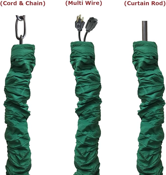 RDI Cord & Chain Cover 4 feet Silk Type Fabric, Chandelier Pendant Lighting Chain & Cable Management, Touch Fastener, Green - 2 Pack