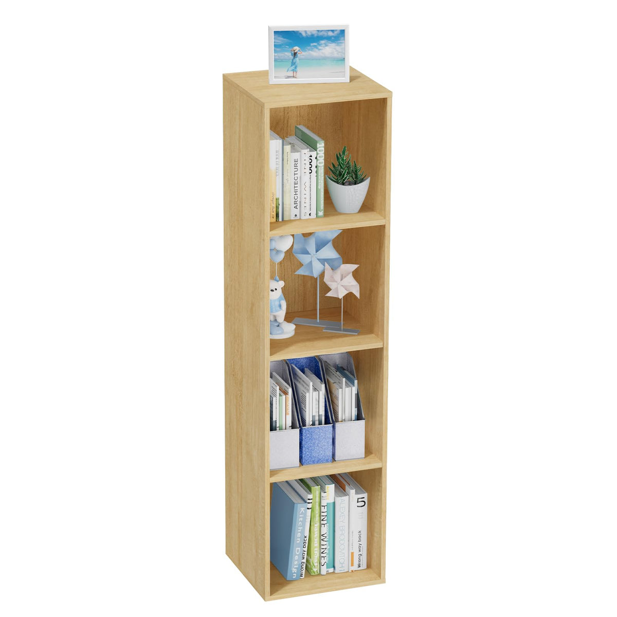 4 Tier Bookshelf, Freestanding Corner Storage Shelve Book Case - Image 1
