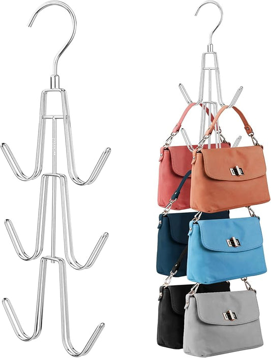ZEDODIER Purse Organizer for Closet, 2 Pack Purse Hanger with 12 Hooks, Space Saving Handbag Organizer Bag Holder Backpack Rack Holds Multiple Purses, Metal Closet Organizers and Storage, Silver