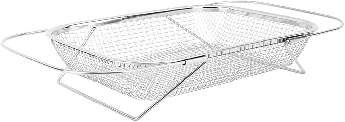 JTLB Over The Sink Colander Strainer Basket Stainless Steel for Kitchen Sink with Handles Fine Mesh Expandable Kitchen Essentials Rectangle (Silver)