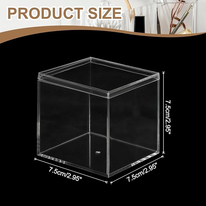 Acrylic Box with Lid, 2.95 x 2.95 x 2.95 in Acrylic Display Case Plastic Square Cube Container Storage Holder Stackable Bins for Cosmetic Collectible Candy Jewelry(2 Pack, Clear)