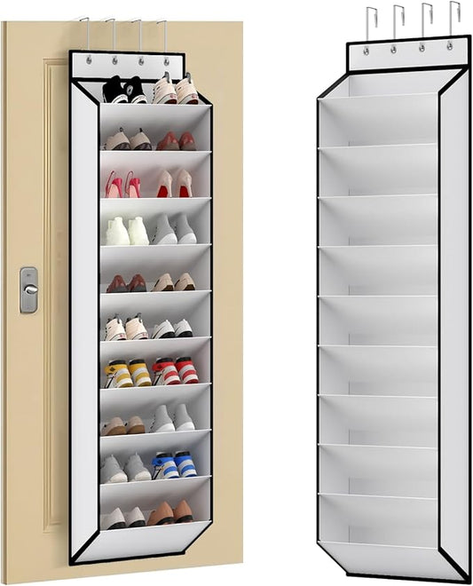 KEEPJOY 10 Tiers White Over Door Shoe Organizer Storage, Hanging Shoe Holder for Door with Large Deep Pockets, Fit 20-30 Pairs Shoe Rack for Sneakers, Boots. (White)