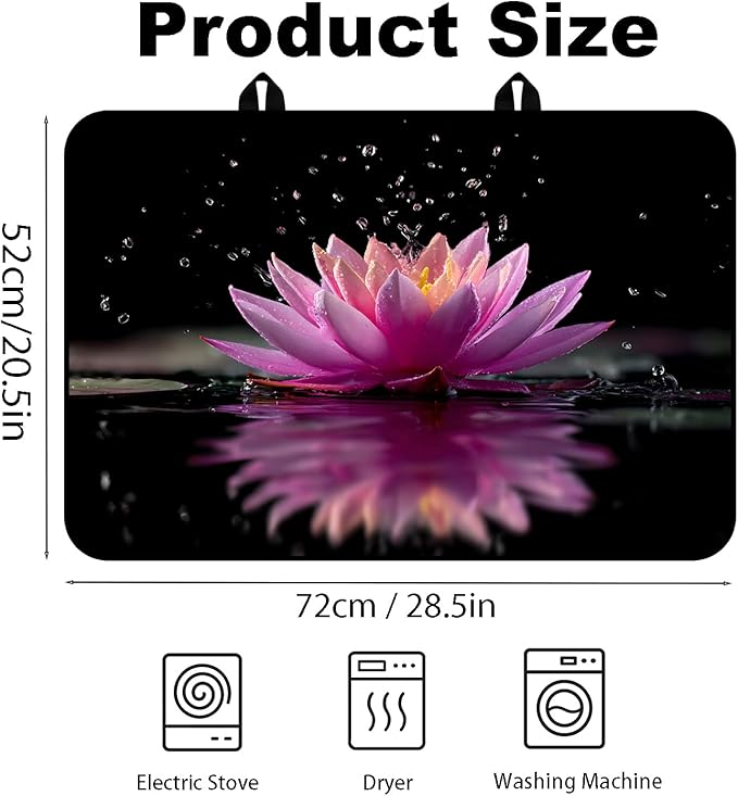 Glass Stove Top Covers for Electric Stove, Heat Resistant Counter Protector Mat, Non Slip Waterproof Surface Cover for Kitchen Counter and Cooktop (Pink water lilies, 28"L x 20"W)