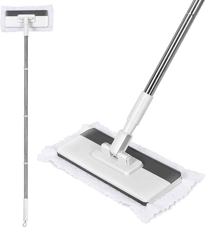 Mini Sweeper Mop,Masthome Reusable Clamp Mop with 50 " Stainless Steel Handle,1 Second Installation,Compatible with Swiffer Pads,Flat Dust Mops for House Wall, Windows, Corners - 1 Sweeping Cloth
