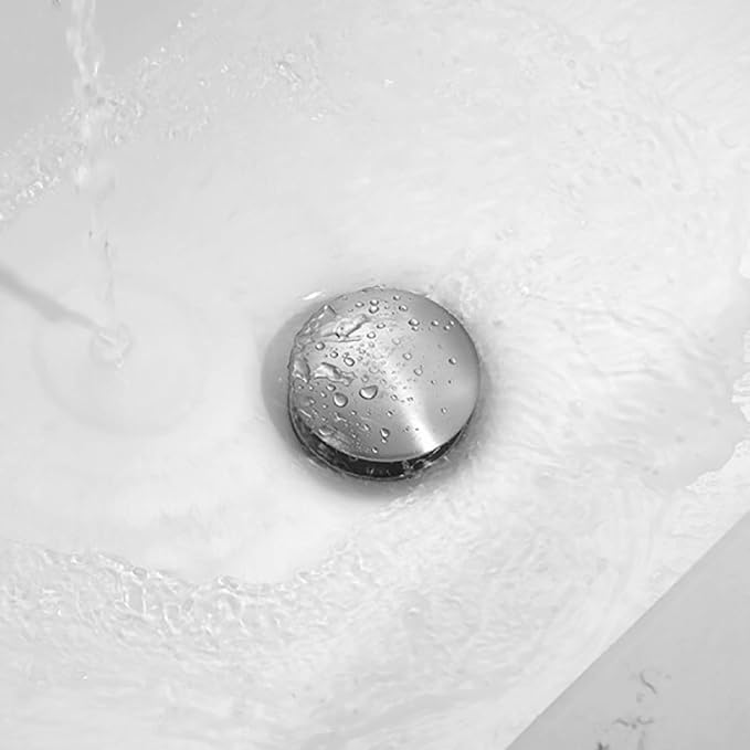 1 1/4 Brushed Nickel Sink Drain, Bathroom Pop Up Drain with Removable Brass Strainer Basket,with Overflow Vessel Lavatory Vanity Sink Drain Stopper, 83606-1BN.