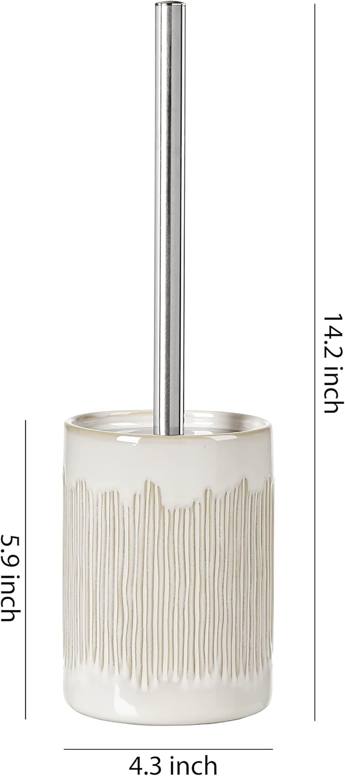 Bathroom Accessories Ceramic Toilet Brush Set - Toilet Bowl Brush and Holder (Ivory White)