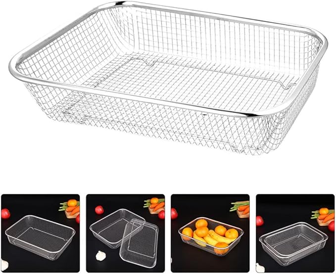 Food Strainers Flour Sifter Stainless Steel Colander Strainer Metal Mesh Vegetable Fruit Colander Kitchen Food Washing Basket Drain Bowls for Home Restaurant Sink Basket