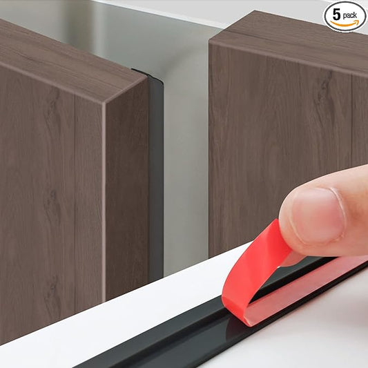 9.8 Ft*5 Pcs Cabinet Door Seal Strip Weather Stripping Gap Filler,Silicone Cabinet Door Dust Strips Suitable for Wardrobe and Cupboard,Rubber Seal Strip,Keep Cleaning Dry(Black