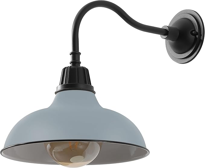 JONATHAN Y JYL7613N Aurora 12.25" 1-Light Farmhouse Industrial Indoor/Outdoor Iron LED Gooseneck Arm Outdoor Sconce for Entryway Lobby Kitchen Bathroom Bedroom Living Room Hallway, Matte Silver Blue