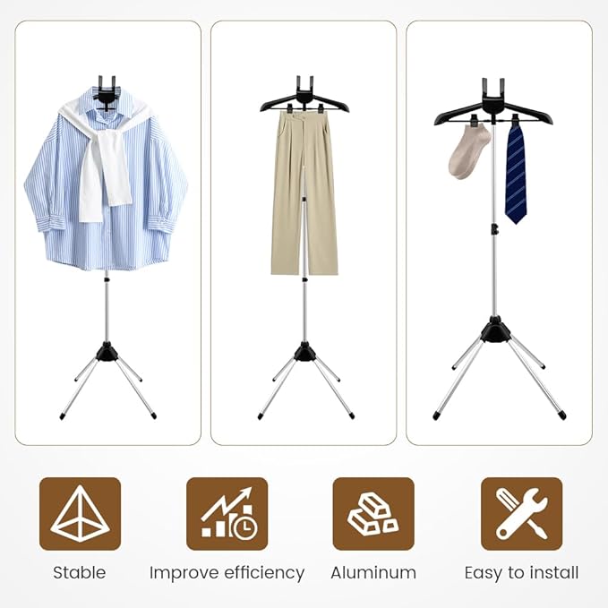 Portable Garment Steamer Hanger with Adjustable Rack, Mini Gray Ironing Board & Ironing Accessories, Handheld Steaming Rack for Clothes - Perfect for Travel & Home Use