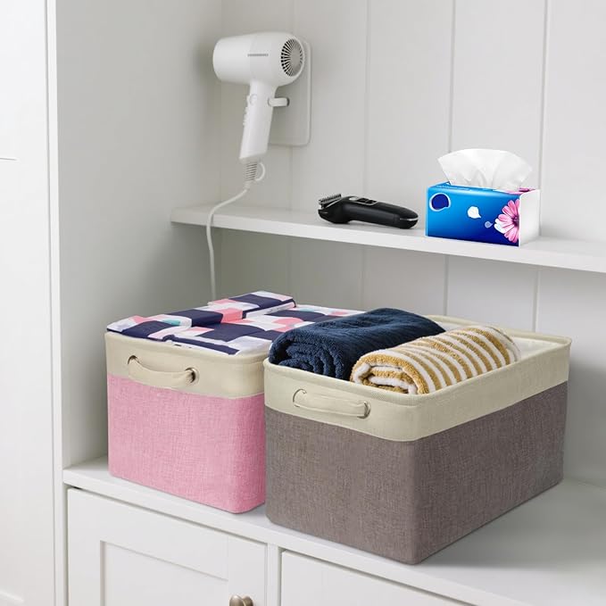 BALEINE 1 Pack Fabric Closet Storage Bins for Shelves, Linen Closet Organizers and Storage, Decorative Baskets for Organizing, Shelf, Clothes, Home, Office (Brown, 15''x11''x9.5'')