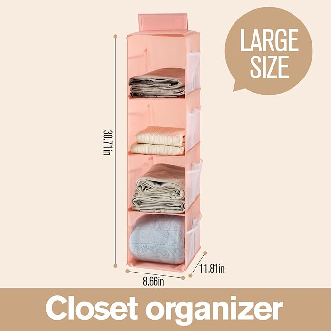 Hanging Closet Organizer, 4-Section Storage Shelves, Oxford Cloth with Mesh Pockets, (Cerulean, 4 Section)