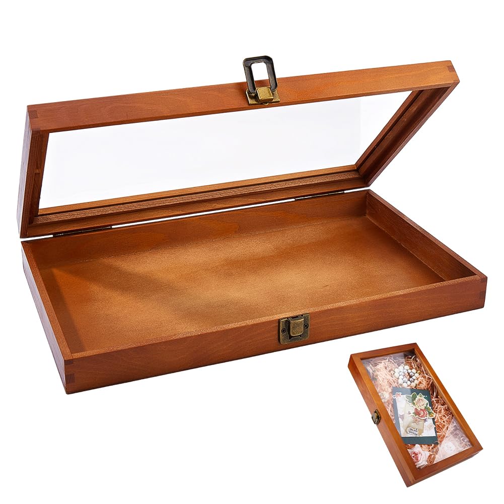 NBEADS 1 Pc Wooden Box With Glass Lid, Wooden Display Box - Image 1