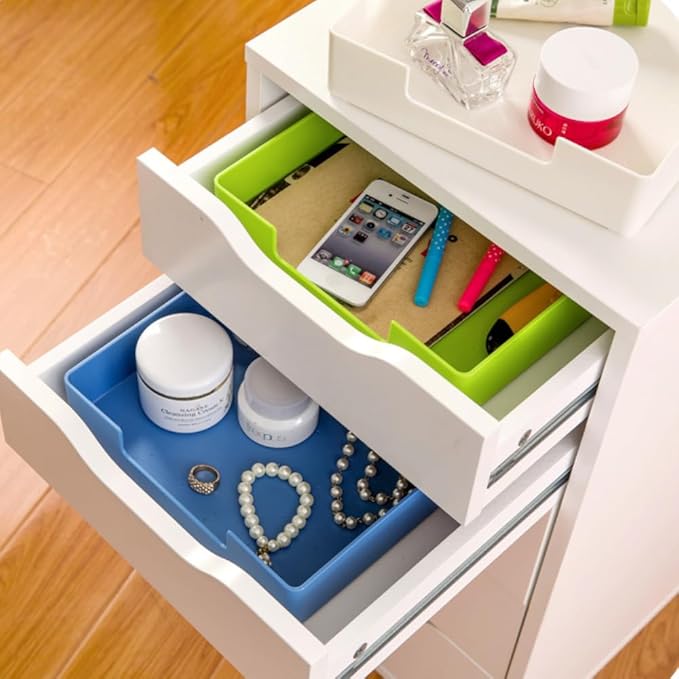 Letter-Size Tray, 2 PCS A4 Plastic Stackable Paper Tray, Desk Drawer Organizer for Office, School, Home Storage (2X Green)