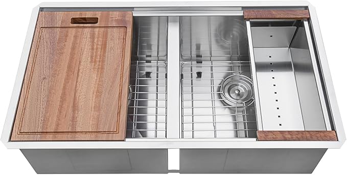Ruvati 30-inch Workstation Ledge 50/50 Double Bowl Undermount 16 Gauge Stainless Steel Kitchen Sink - RVH8345