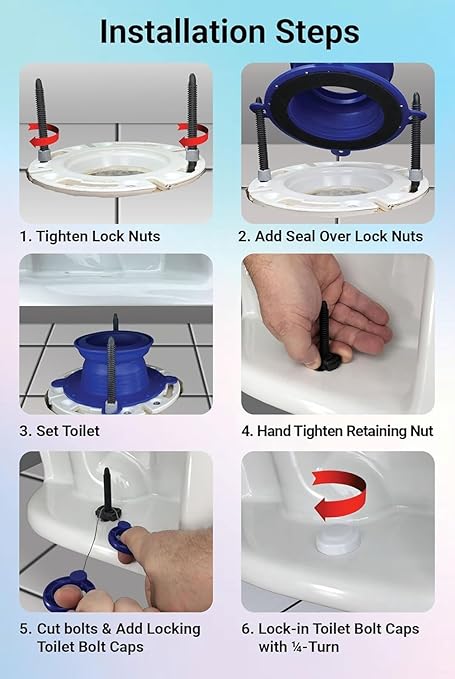 One N Done Toilet Flange Repair Kit – Complete Toilet Wax Ring Replacement Kit – Durable Waxless Toilet Ring – Includes Toilet Flange Bolts, Toilet Bowl Caps, and Toilet Flange Extension Kit (1 Pack)