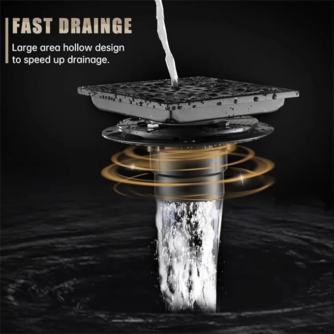 ELLO&ALLO 6 Inch Square Shower Floor Drain with Flange,Removable Quadrato Pattern Grate, SUS 304 Stainless Steel in Oil Rubbed Bronze