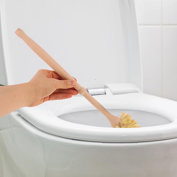 Wakauto Toilet Bowl Brush and Holder Set with Ceramic Beech Wood Base, Sisal Fiber Scrub Brush for Bathroom Cleaning, Sturdy Household Toilet Scrubber for Home and Dorm Use
