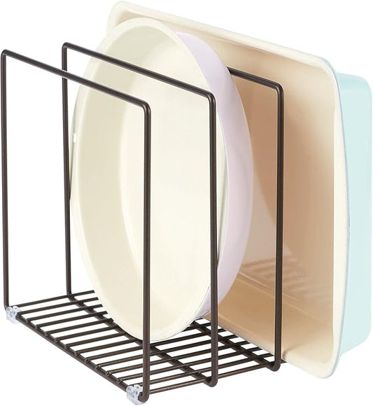 mDesign Steel Storage Tray Organizer Rack for Kitchen Cabinet - Divided Holder with 3 Slots for Skillets, Frying Pan, Pot Lids, Cutting Board, Baking Sheets - Concerto Collection - Bronze