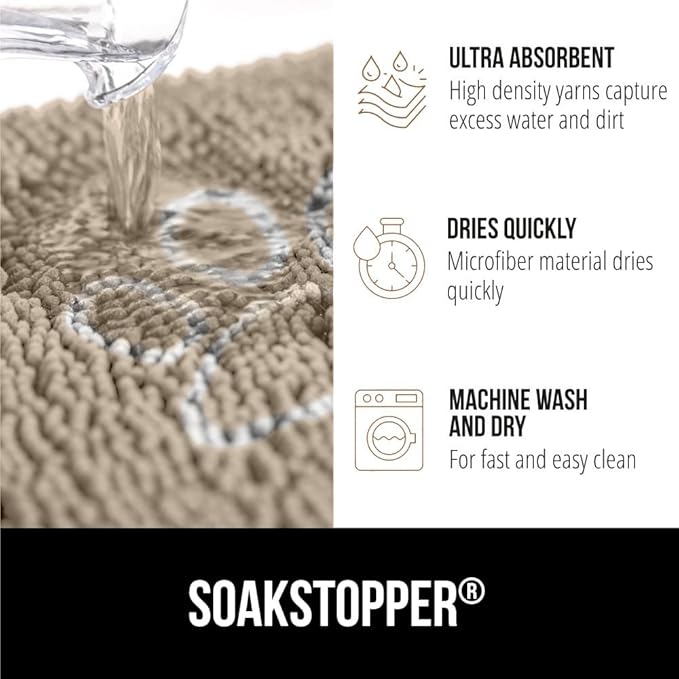 GORILLA GRIP SoakSTOPPER Dog Door Mat, 48x30 Machine Washable Rug Absorbent Doormat Captures Moisture Mud Dirt, Quick Dry Soft Chenille Entryway Rugs Indoor Entrance Mats for Dog Paws, Beige Ivory