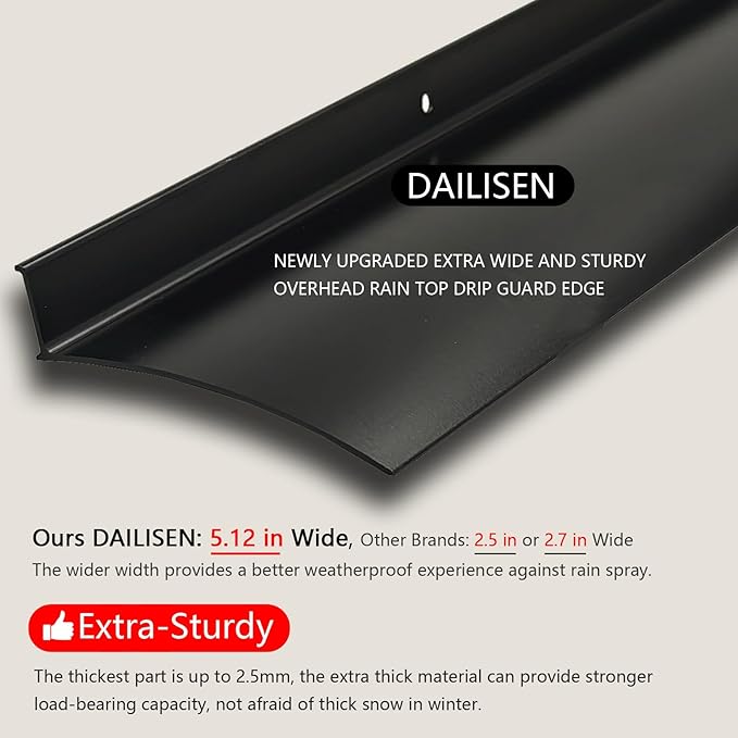 Heavy-Duty 5.12" W 43.3" L Door Rain Drip Guard Overhead,Aluminum Drip Cap for Exterior Doors Window Top,Rain Drip Edge Flashing,Water Deflector,Rain Diverter,Anodized Black 1PCS