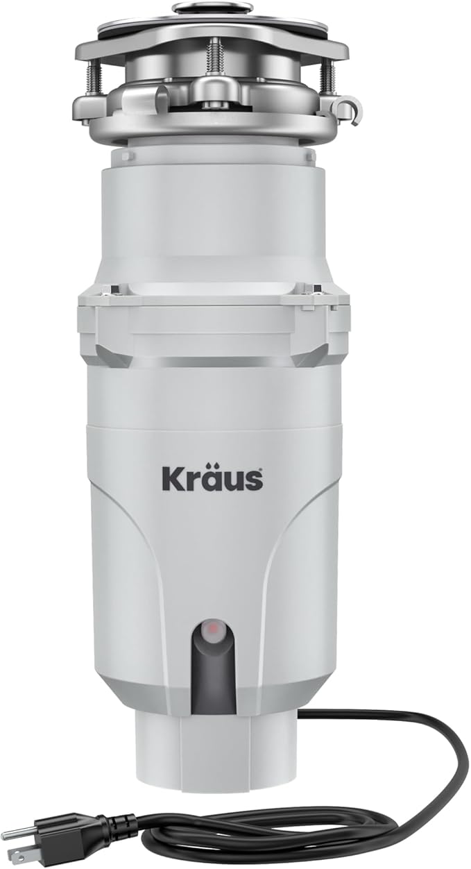 KRAUS WasteGuard 1/3 HP Continuous Feed Garbage Disposal with Ultra-Quiet Motor for Kitchen Sink with Power Cord and Flange Included, KWD201-33MCG