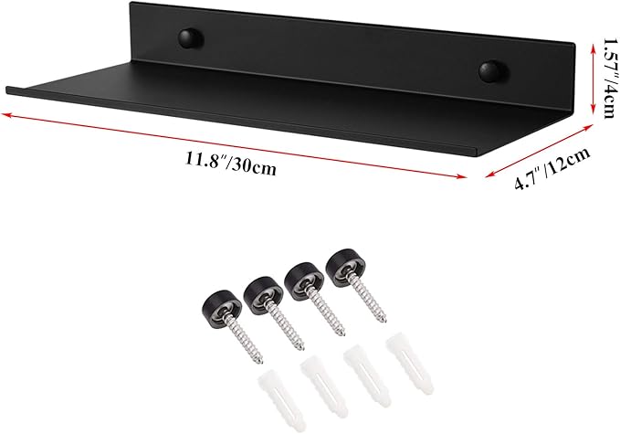TLBTEK 2 Pack 11.8inch Black Floating Shelves,Rustic Farmhouse Floating Shelves Wall Mounted Storage for Bathroom, Bedroom, Living Room, Kitchen