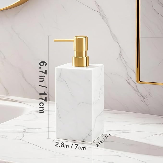 Real Natural Marble Soap Dispenser with Stainless Steel Pump Decorative Liquid Hand Soap Bottle for Kitchen Bathroom, Compatible with Lotion, Dish Soap Shower Gel (White 1 Set)
