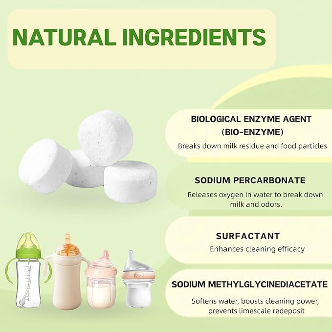 ICUIRE 150 PCS Baby Bottle Washer Detergent Tablets Compatible with Momcozy, Baby Brezza, GROWNSY for All Brands Baby Bottle Washers, Baby-Safe Bottle Washer Tablets Remove Residue Milk Film and Odors
