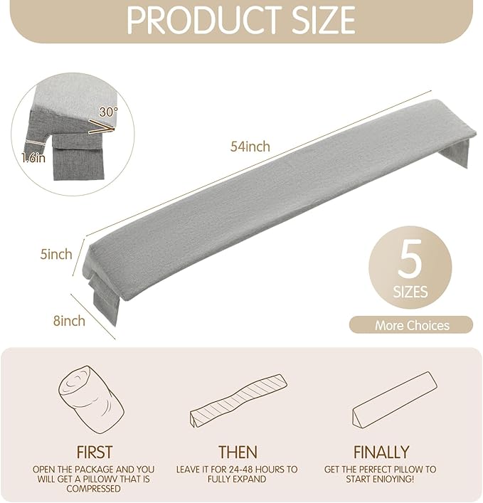 Novabright 54"x 8"x 5" Bed Wedge Pillow Gap Filler for Headboard Gap Filler Bed Wedge Pillow with Side Pocket Gaps Mattress Wedges Gaps Fillers to Stop Items Falling Down, Removable and Washable