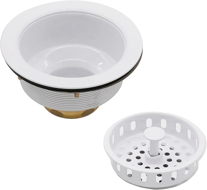 Westbrass D214-50 3-1/2" Post Style Large Kitchen Sink Basket Strainer, Powder Coat White