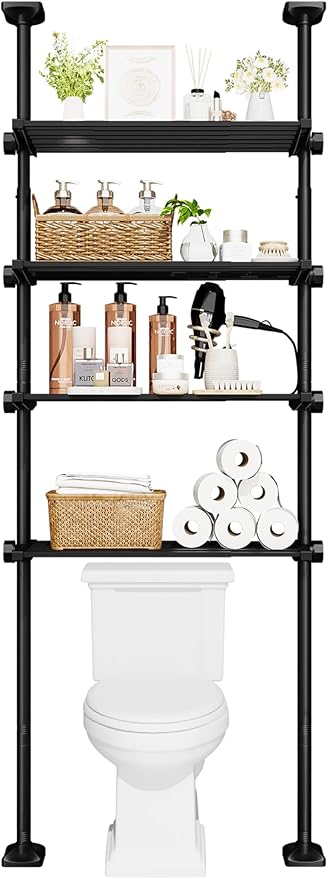 No-Drill Over Toilet Storage Shelf - 4-Tier Adjustable Bathroom Organizer