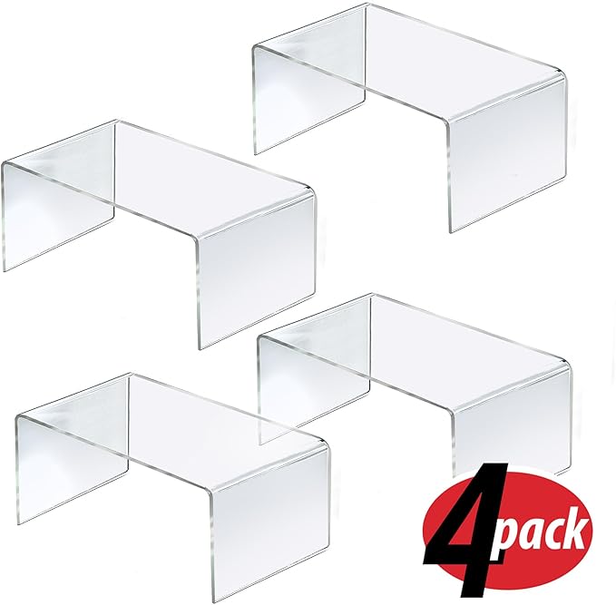 Azar Displays, 515311, Acrylic Laptop Stand, Computer Riser for Desk, Monitor Stand, Closet Organizer for Clothes & Shoes, Cabinet Display for Accessories and Decor, Clear, 4 Pack, 12"x7.75"x6"