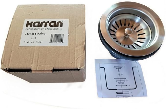 4-1/3 Inch Kitchen Sink Basket Strainer L-1 Assembly, Stainless Steel Drain Stopper with Removable Strainer Basket, Fits Standard Kitchen Sinks, Brushed Finish