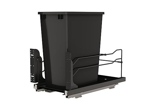 Rev-A-Shelf 35 Qt Pullout Under Cabinet Kitchen Trash Can w/Soft-Close Slides for 15” Base Cabinets, Black, 53WC-1535SCDM-118 - Container Bin for Waste Management