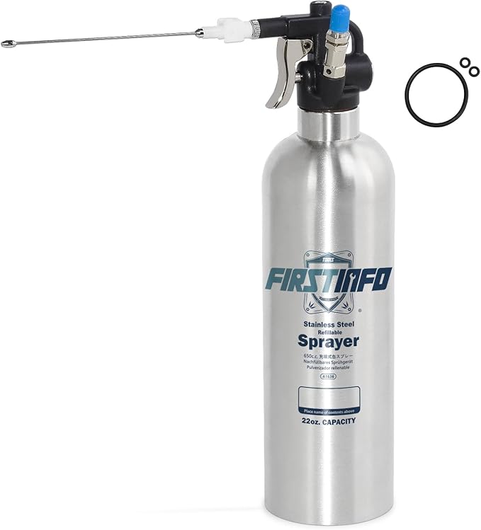 FIRSTINFO A1636 Patented Max. Pressure 110 psi / 650ml Stainless Steel Canister Aerosol Refillable Fluid Spray Can/Pneumatic Compressed Air Sprayer