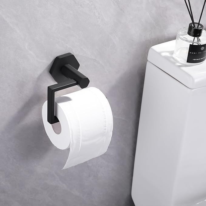 GERZWY Bathroom 2-Piece Accessory Set SUS 304 Stainless Steel Toilet Paper Holder Towel Ring Wall Mount, Matte Black