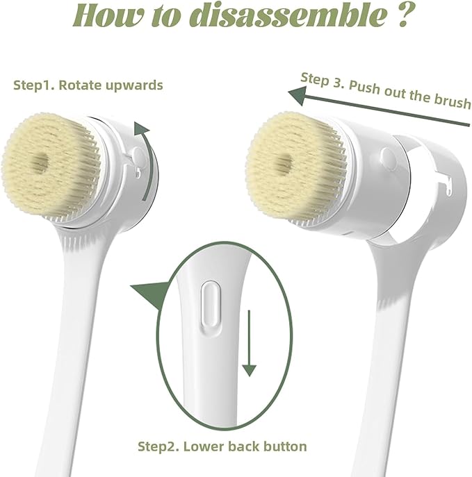 Electric Body Brush Back Scrubber for Shower, Rechargeable Long Handles Bath Brush with 5 Replaceable Heads, 3 Speed Adjustable and Lcd Display Shower Brush for Deep Cleansing, Exfoliating & Massage