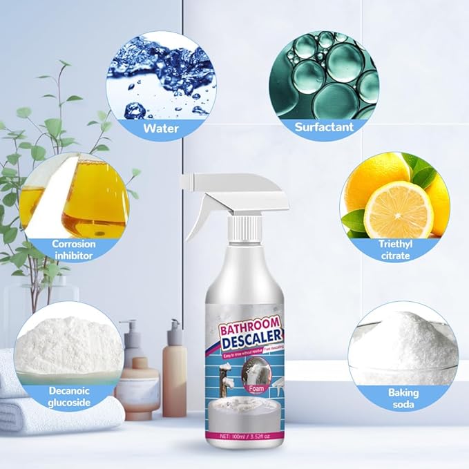 Bathroom Descaler Foam Cleaner, 2026 Upgrade Stubborn Stains Cleaner All Purpose Rinse Cleaning Foam, Multipurpose Bathrooms Cleaning Foam Spray for Kitchen Bath Shower Glass (2PCS)