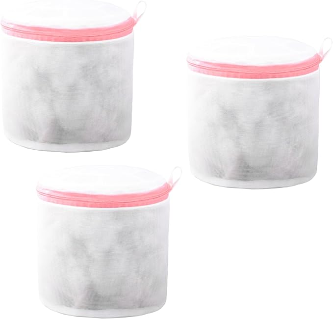 3 Pack Laundry Mesh Bags, Bra Wash Bag with Zips, Lingerie Bags for Laundry Washing Machine Underwear, Delicates, Socks(Pink)